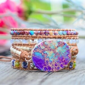 Cape Diablo’ Artisan Purple and Turquoise Stone Wrap Bracelet